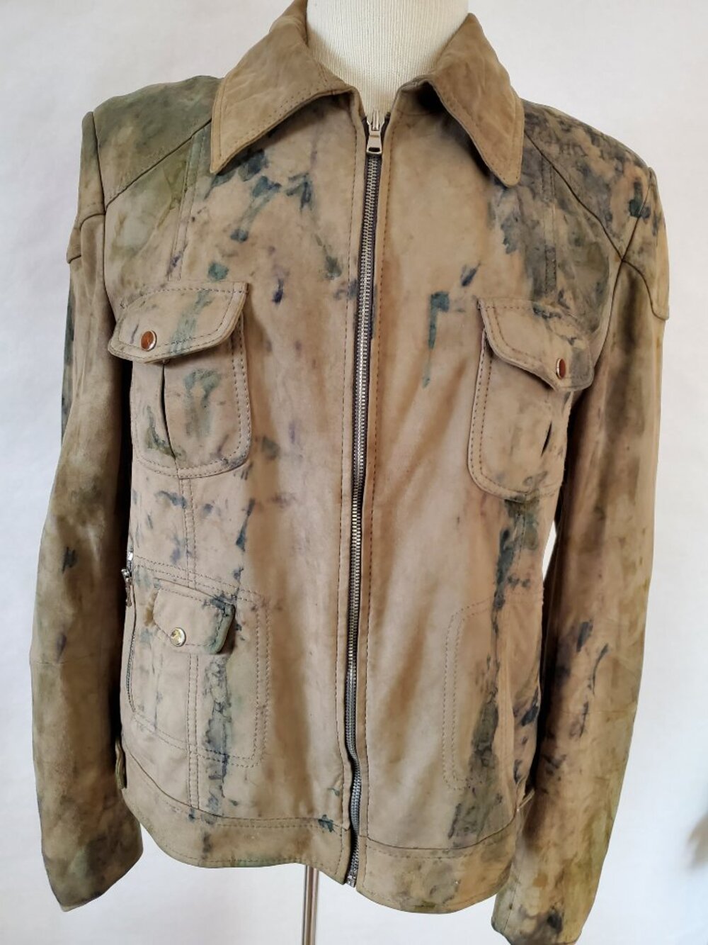 Tahari leather jacket brown beige green tan gray Med L cowgirl‎ rodeo equestrian